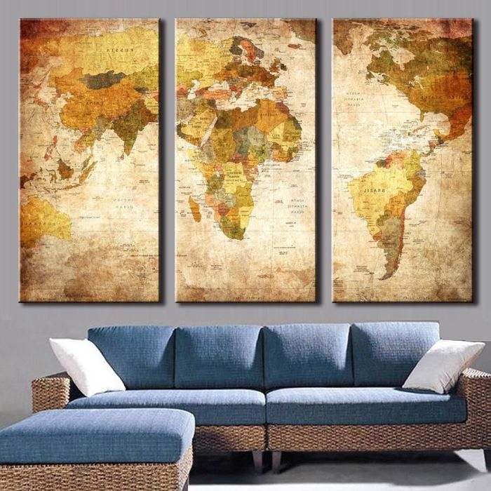 Wall framed map world cheap canvas maps set vintage decor pcs painting affordable prints retro picture living paintings collection intended